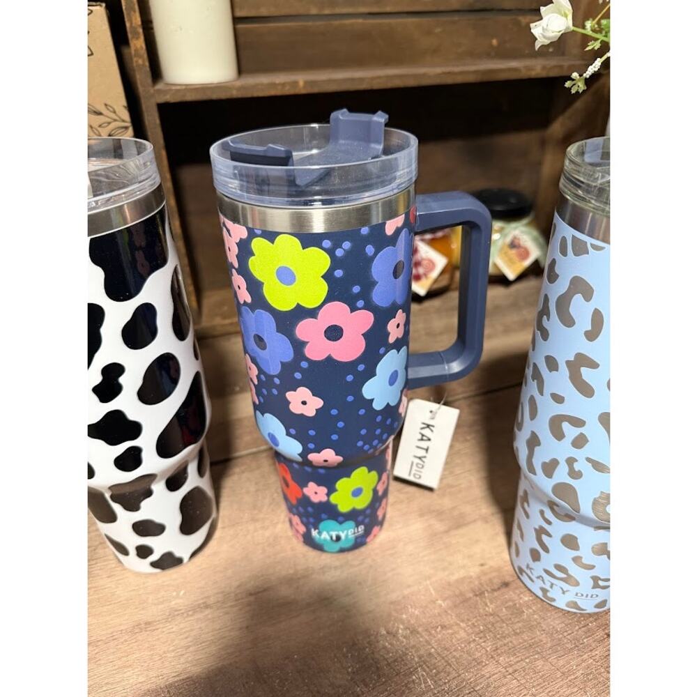 40oz Floral Katydid Stainless Tumbler With Reusable Straw